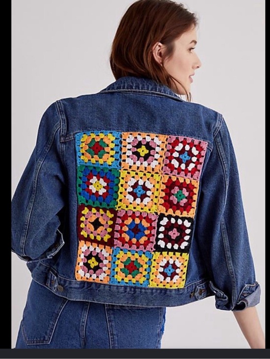FARM Rio Jackets & Blazers - FARM Rio for Anthropologie crochet denim trucker jean jacket size medium boho
